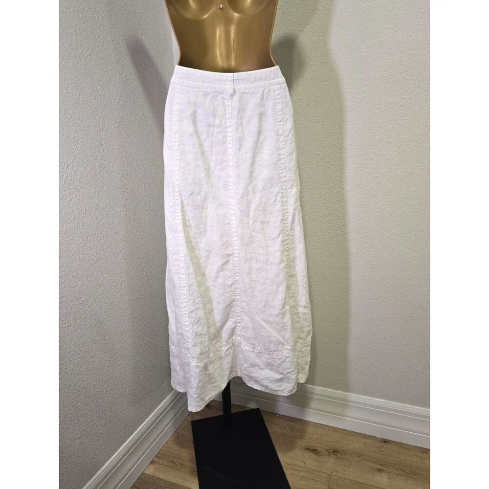 Liz Claiborne 100% Linen Midi Skirt Sz 8 White Coastal Minimalist Peasant Modest
